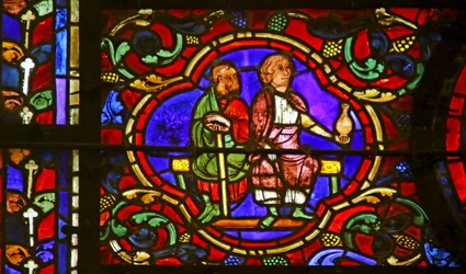 Zuschauer, einer hält eine Flasche, Szene aus dem Leben des Hl. Martin, Kathedrale von Chartres